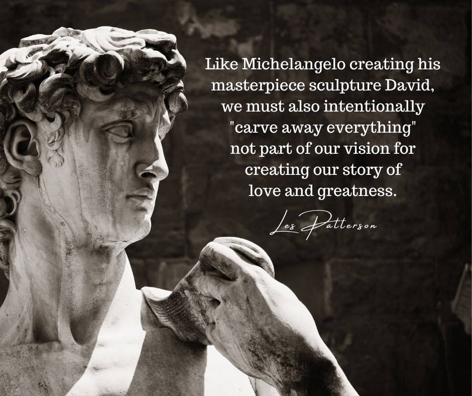 Photo of the Statue of David with words transcribed over the image.